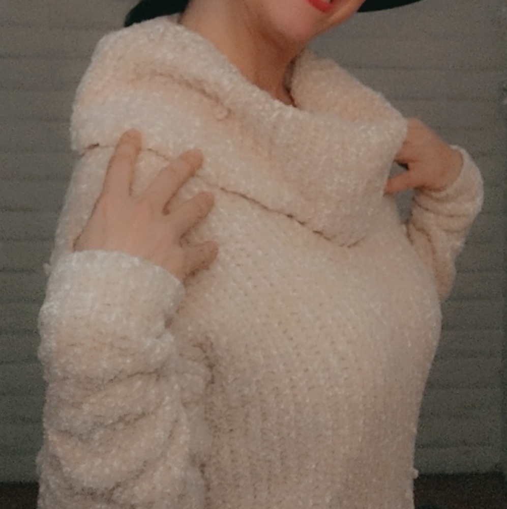 GUESS Cowl Neck Cream Sweater